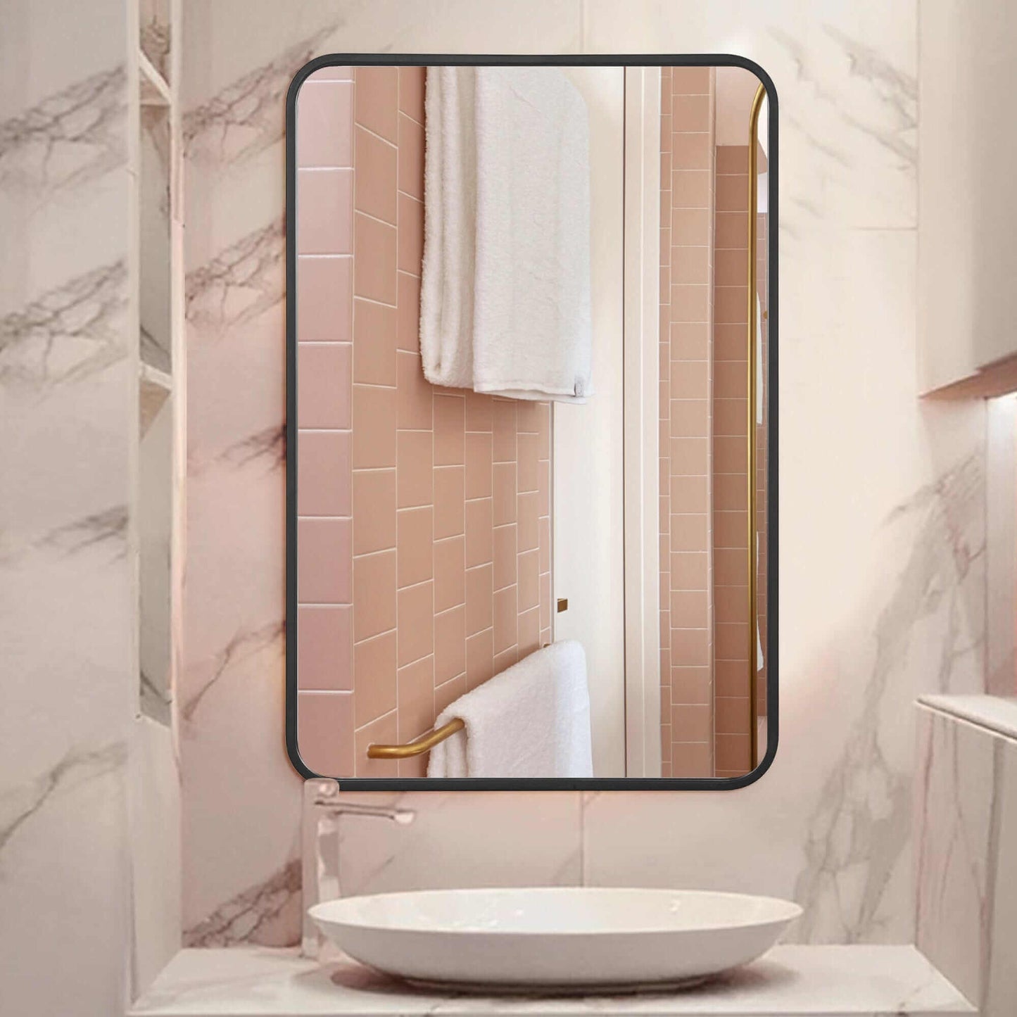 Rounded Corner Mirror with Metal Frame