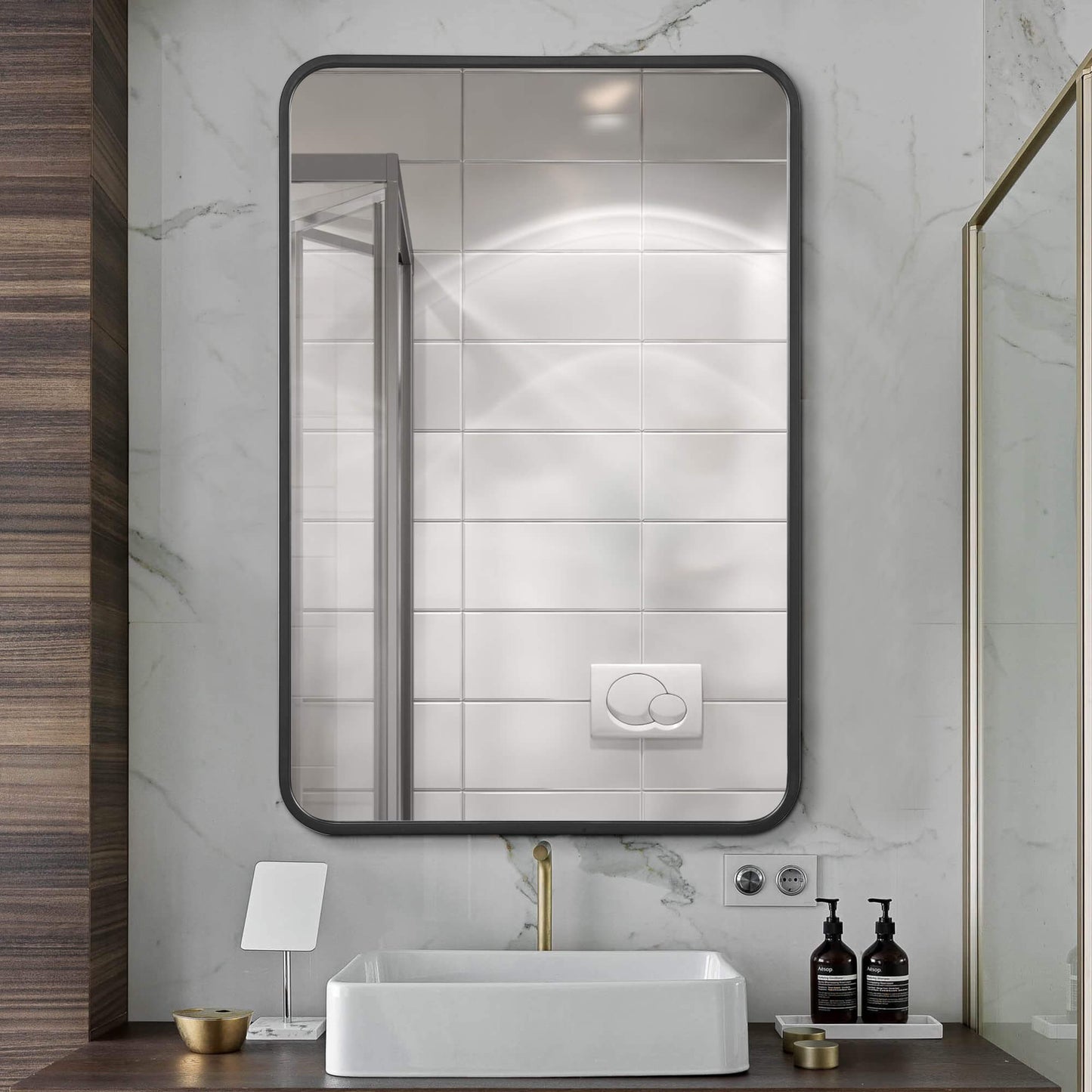 Rounded Corner Mirror with Metal Frame